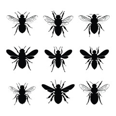 bee silhouette set, Black & White silhouette set