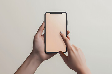 白背景でスマートフォンを操作する女性の手
