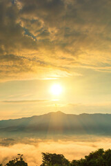 Vertical Beautiful Mountain landscape foggy windy mountain range green landscape asian farm....