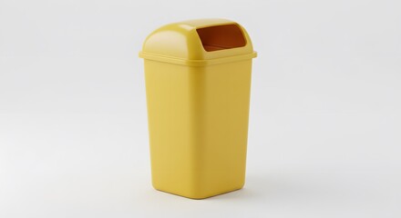 A 3D Render of a Yellow Rectangular Waste Bin with a Lid  Against a White Background