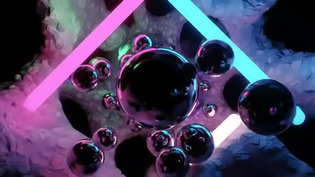 Abstract representation of colorful bubbles floating in a surreal, illuminated environment with neon lights