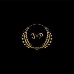 UP beautiful feminine and elegant wedding monogram initial logo with circle floral gold