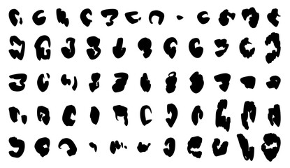 手描きインク風の抽象ブラックシルエットのイラストセット　ベクター黒