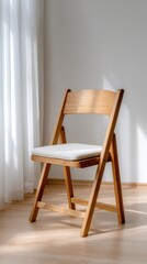 Modern Wooden Chair with Cushioned Seat in Sunlit Room
