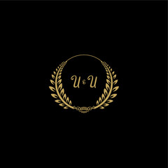 UU beautiful feminine and elegant wedding monogram initial logo with circle floral gold