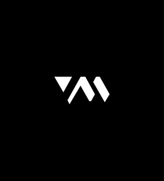 VM Geometric White Logo Design on Black Background
