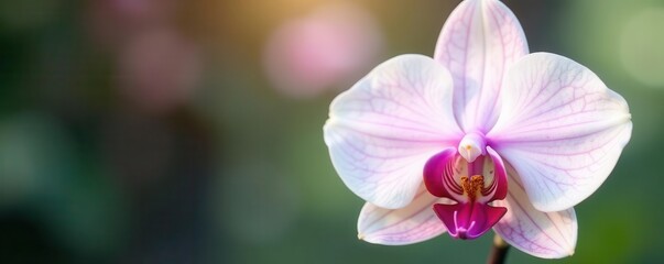 Obraz premium Delicate light orchid, blush pink spots on pristine white petals , natural, photography, wedding