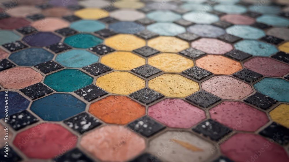 Aufkleber colorful octagon and square tile pattern creates a unique and artistic design