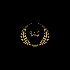 VG beautiful feminine and elegant wedding monogram initial logo with circle floral gold