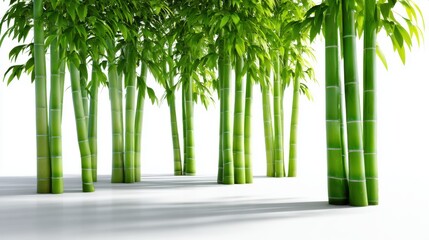 Lush Green Bamboo Forest with Bright Leaves Against White Background