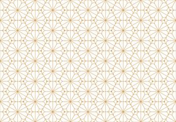 seamless pattern features delicate golden lines forming stylized floral or snowflake-like motifs within a hexagonal grid, creating an elegant and intricate design on a white background vector.