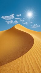 Serene Sand Dune Landscape Under Bright Blue Sky and Sunlight