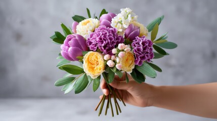 Elegant Handheld Floral Arrangement with Colorful Spring Flowers