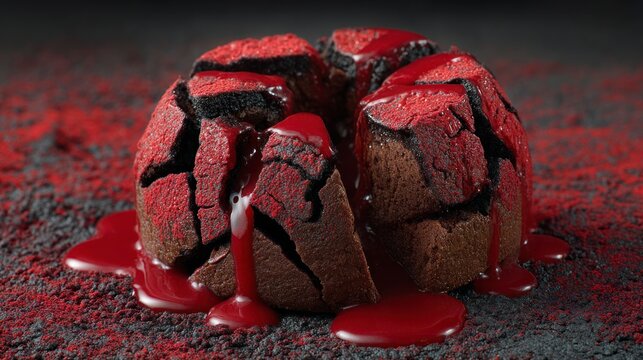 Cracked dessert with red glaze