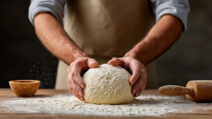 Fototapeta premium Preparing Fresh Dough for Baking in a Rustic Kitchen Setting