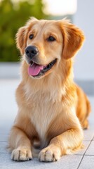 Charming Golden Retriever Relaxing in a Bright Outdoor Setting