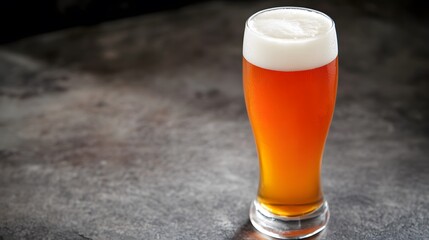 Amber Beer in Tall Glass on Dark Tabletop