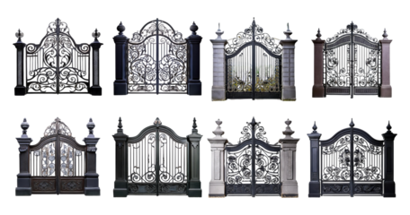 Elegant Metal Gates Collection for Architectural and Design Projects, PNG bundle collection, Isolated on Transparent Background