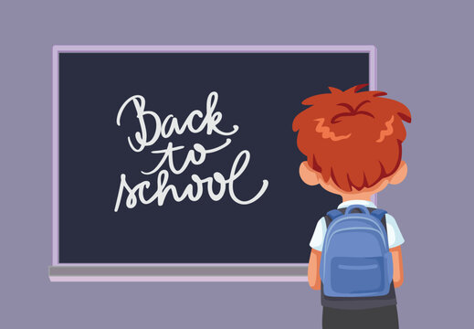 Boy Going Back to School in a Classroom Vector Illustration. Student returning to school in new academic year in autumn
