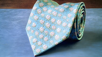 Naklejka premium Floral Patterned Silk Necktie Rolled Up Fashion Accessory