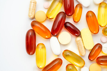 Vitamins capsules, fish oil, soft gels, supplements, omega 3, omega 9, vitamin D, vitamin E