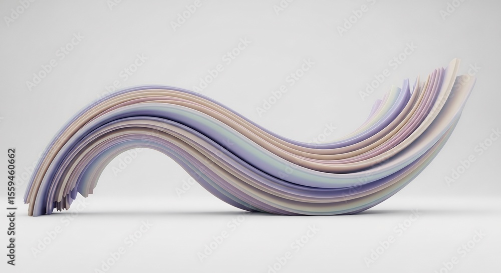 Fototapete pastel wave: abstract 3d render with soft colors and smooth curves