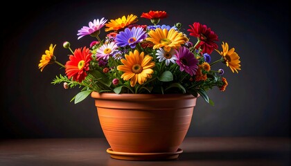 Fototapeta premium Vibrant Gerbera Daisies in Terracotta Pot