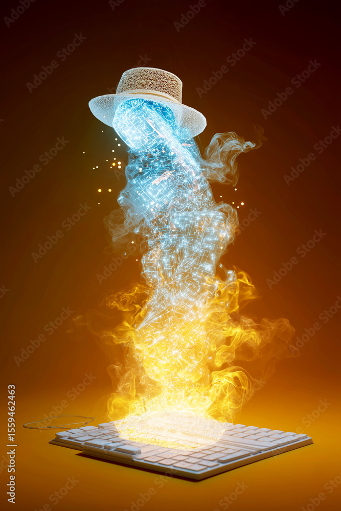 Poster white hat hacker ethical protection. cybersecurity prevention. vulnerability threat. holographic fir