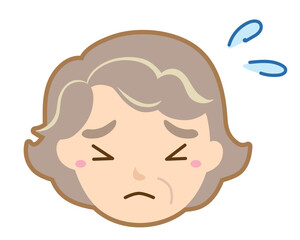 困り顔のおばあさんアイコンイラスト/線あり・汗