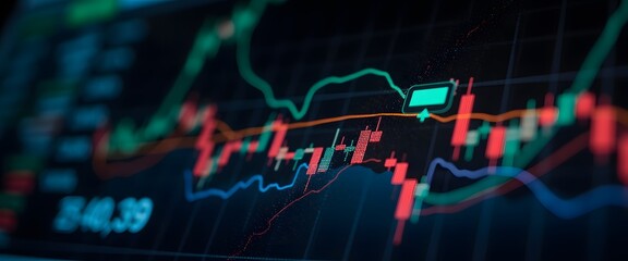 Fototapeta premium Financial Trading Chart with Candlestick Graph, Analysis Tool, and Data Indicators Overview