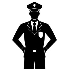 Policeman standing with badge silhouette illustration