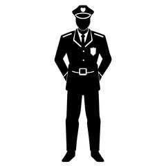 Policeman standing with badge silhouette illustration