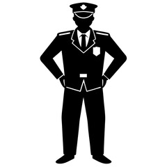 Policeman standing with badge silhouette illustration