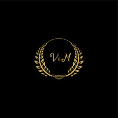 VM beautiful feminine and elegant wedding monogram initial logo with circle floral gold