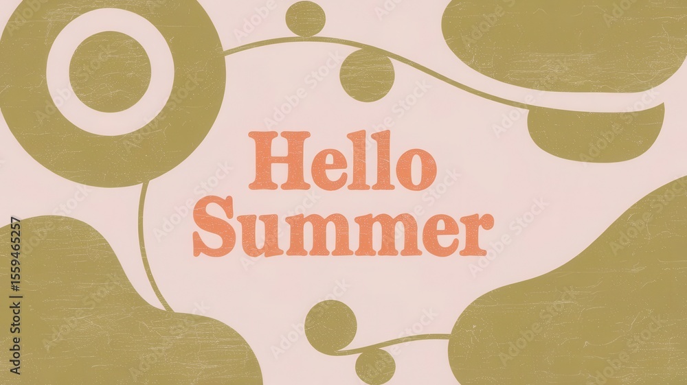 Aufkleber retro summer design with abstract shapes and hello summer typography art