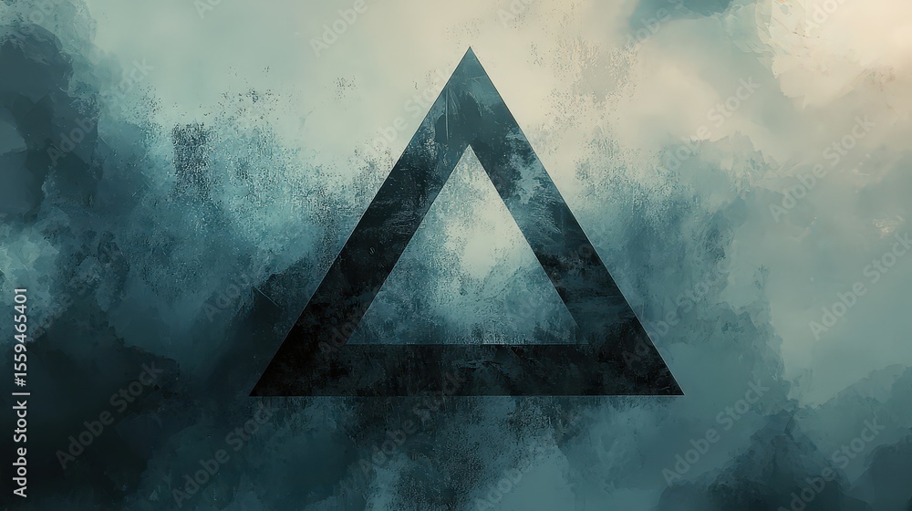 Poster Dissolving geometric shape in misty atmosphere abstract art digital trends conceptual design mystical view