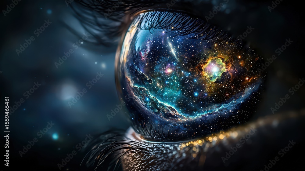 Poster exploring the universe a close-up of a cosmic eye in a celestial environment
