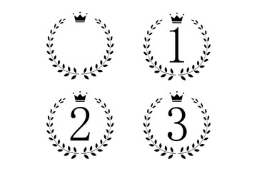 月桂冠のフレームの中の1から3の数字のイラスト