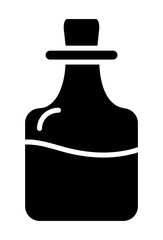 Black silhouette of a stoppered bottle.
Simple icon: bottle with a cork.
Flask filled with liquid, sealed with a stopper.

