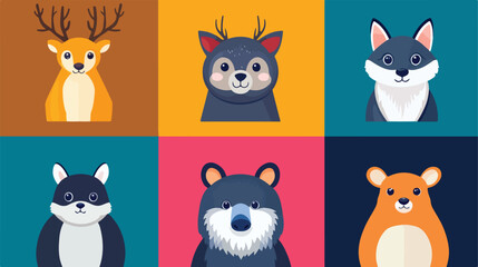 Flat Style Animals Set Vector Illustration