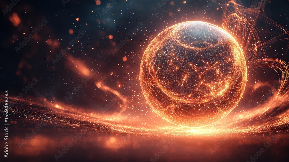 Poster Illuminated orb in a cosmic void sci-fi digital art ethereal atmosphere dynamic composition