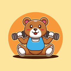 Cartoon bear exercising with dumbbells, demonstrating fitness and strength.