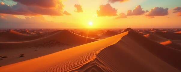 Golden sun dips below horizon, casting long shadows on sand dunes , scenery, blue, ocean