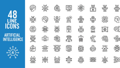 Artificial Intelligence: Essential Black Line Icons Set