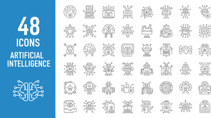Artificial Intelligence: Essential Black Line Icons Set
