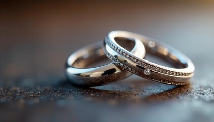 Intertwined silver wedding rings with tiny diamonds , sparkle, wedding