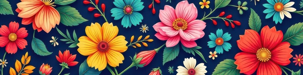 Intricate blossom floral pattern, vibrant colors, flowers, purple