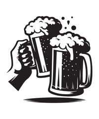 Beer mug of beer silhouette vector Illustration isolated on white background.