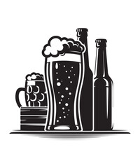 Beer mug of beer silhouette vector Illustration isolated on white background.