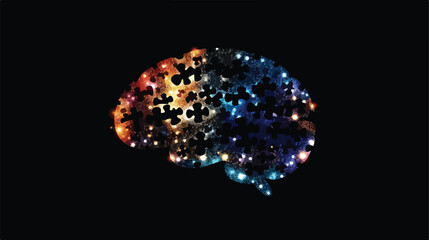 Autism Puzzle Brain Shape Vector Illustration